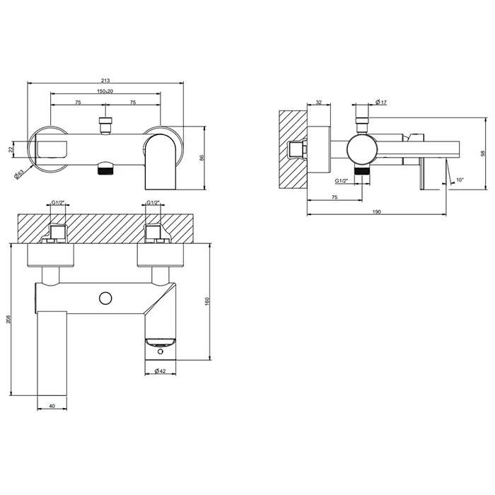 Смеситель для ванны настенный EMPORIO VIA MANZONI 299 Black XL GESSI
