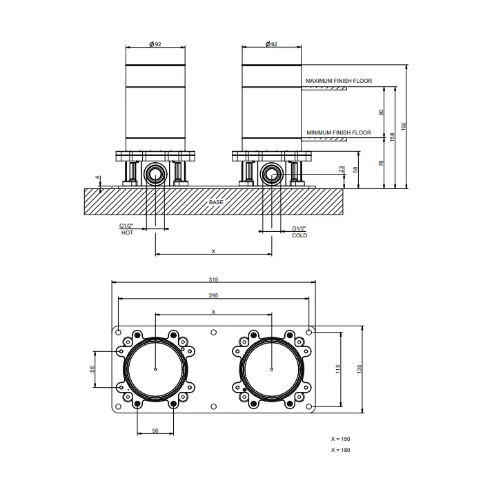 Встраиваемая часть для напольного смесителя для ванны