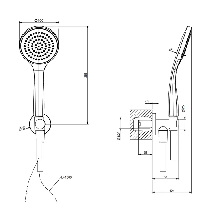 Gessi Emporio shower Душевой комплект, состоящий из вывода воды, держателя, шланга 1,50 м и лейки, цвет: Black XL