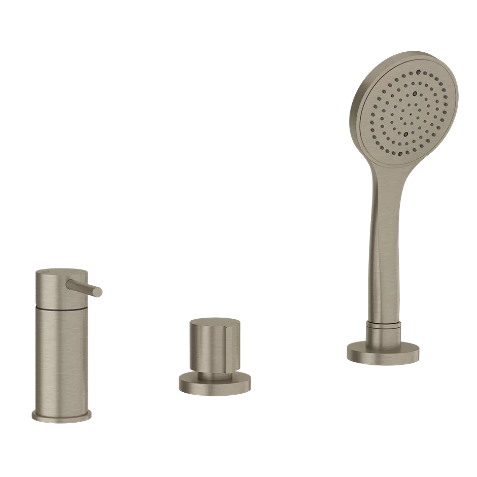 Смеситель на борт ванны 3 отверстия наполнение через слив-перелив с душевым набором EMPORIO VIA TORTONA 149 Finox Brushed Nickel GESSI