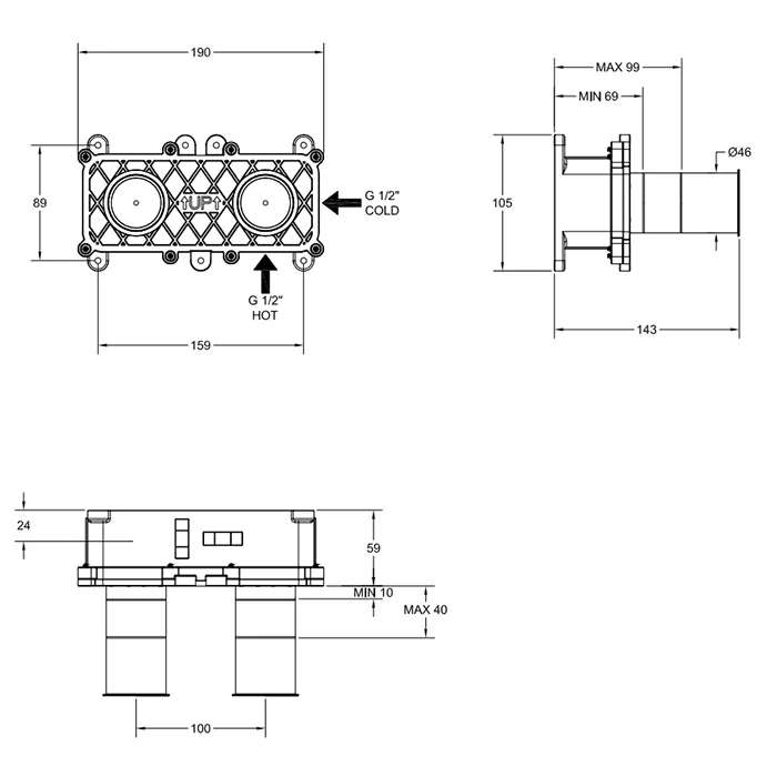 Встраиваемая часть для смесителя с изливом.