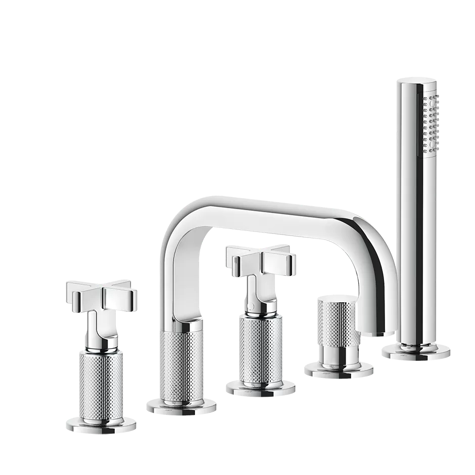 Смеситель на борт ванны 5 отверстий с изливом и душевым набором INCISO+ 031 Chrome GESSI