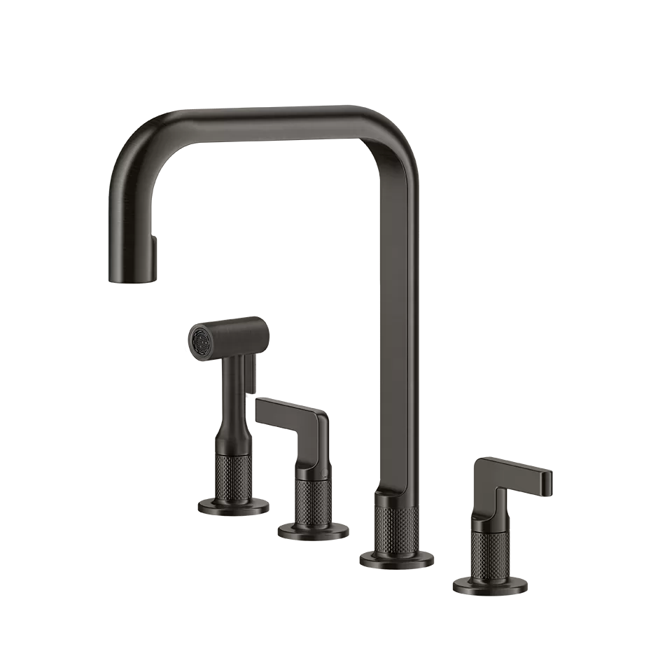 Смеситель для кухни на 4 отверстия с шлангом и лейкой вытяжной излив INCISO 707 Black Metal Brushed PVD GESSI