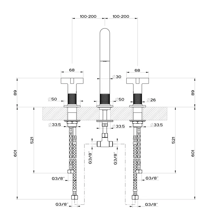 Смеситель для раковины средний на 3 отверстия INCISO + 299 Black XL GESSI
