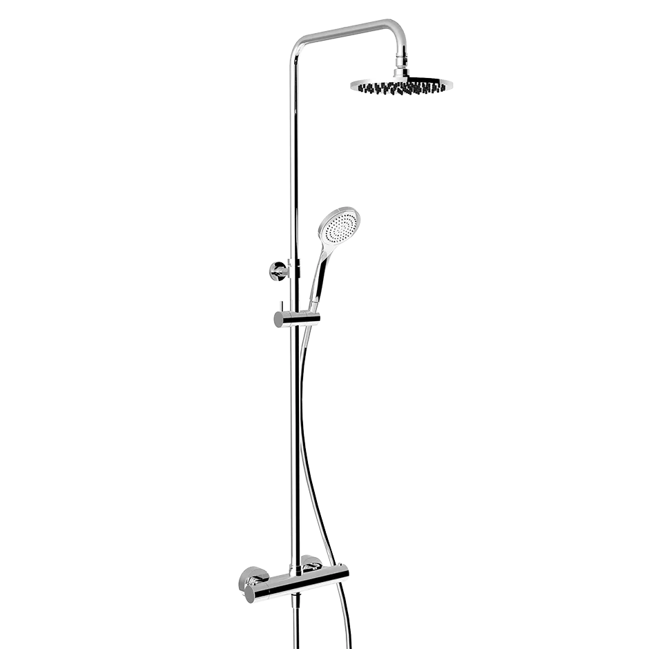 Настенный смеситель-термостат, душевая головка, переключатель, штанга, шланг, душ. 3-позиционная душевая лейка с защитой отизвесткового налёта