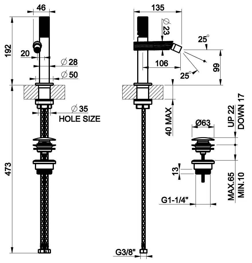 Смеситель для биде с донным клапаном GESSI INCASTRI 299 Matte Black