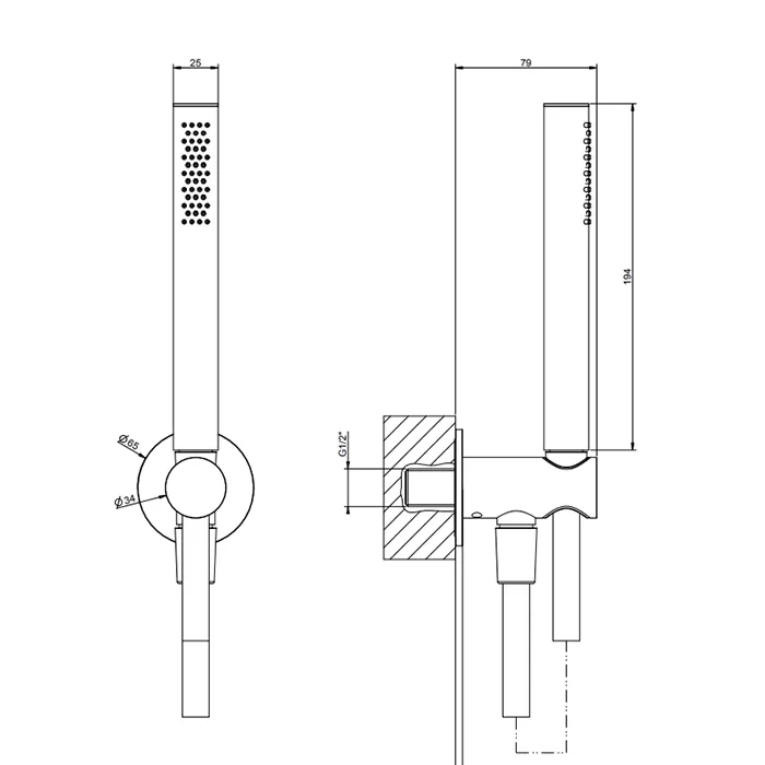 Душевой комплект, состоящий из вывода воды, держателя, шланга 1,50 м и лейки