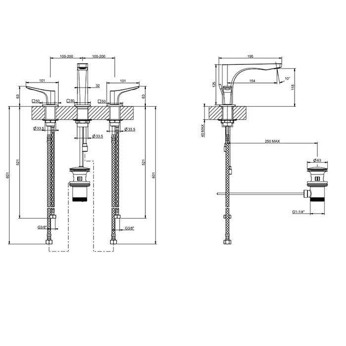 Смеситель для раковины на 3 отверстия RILIEVO 299 Black XL GESSI