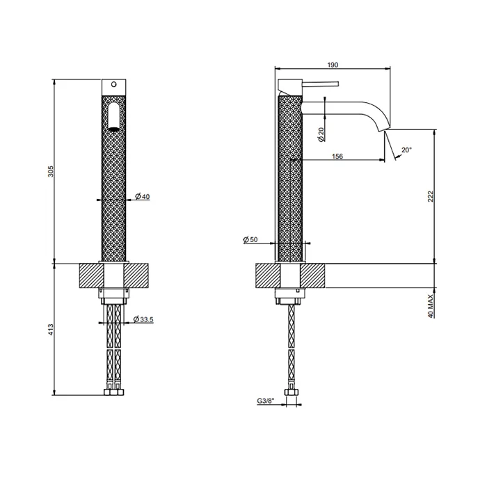 Смеситель для раковины высокий INTRECCIO 707 Black Metal Brushed PVD GESSI