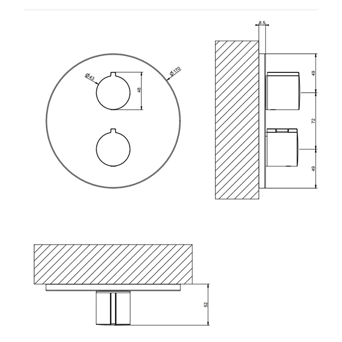 Смеситель для душа термостатический скрытого монтажа внешняя часть 1 поток EMPORIO 149 Finox Brushed Nickel gessi