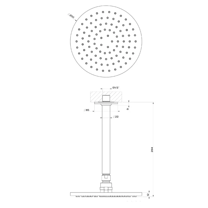 Верхний душ 201x201 потолочный монтаж тропический ливень INCISO 299 Black XL GESSI