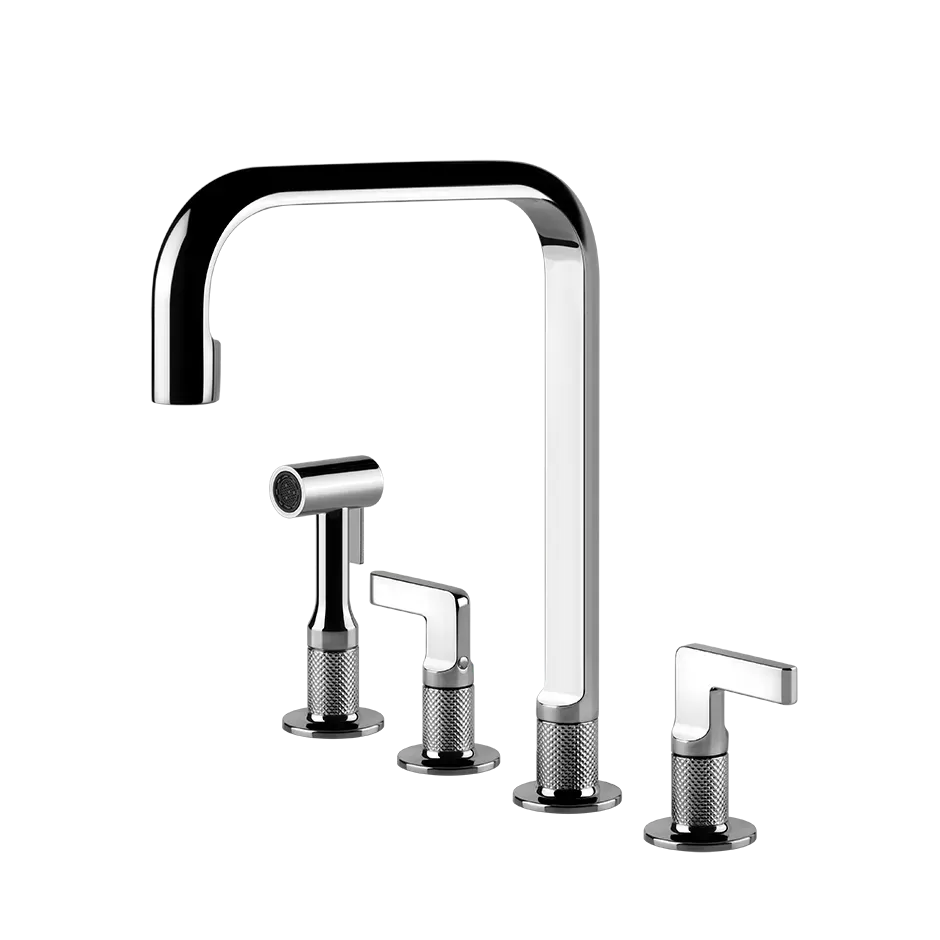 Смеситель для кухни на 4 отверстия с шлангом и лейкой вытяжной излив INCISO 706 Black Metal PVD GESSI