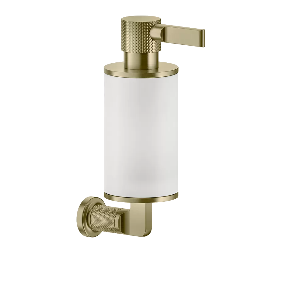Дозатор для жидкого мыла настенный белое стекло INCISO 727 Brushed Brass PVD GESSI