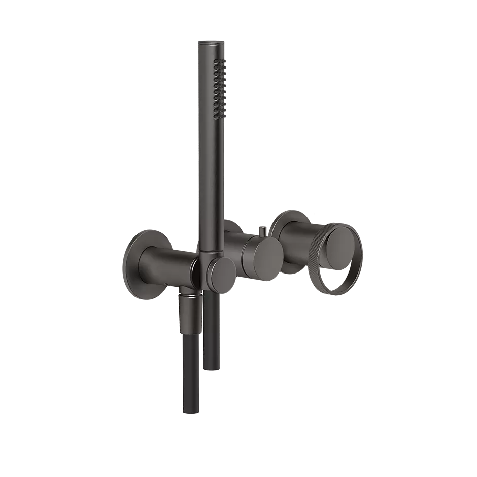 Смеситель для ванны/душа скрытого монтажа с душевым набором внешняя часть 2 потока ANELLO 707 Black Metal Brushed PVD GESSI