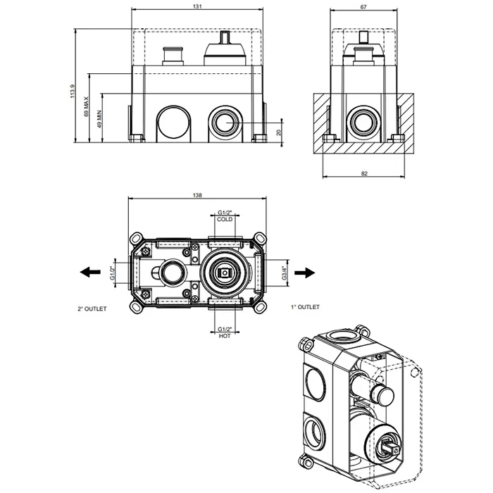 Скрытая часть смесителя EMPORIO 299 Black XL gessi