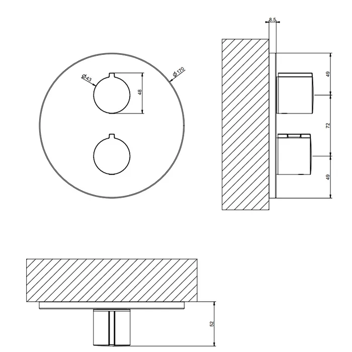 Смеситель для ванны/душа термостатический скрытого монтажа внешняя часть 2 потока EMPORIO 149 Finox Brushed Nickel gessi