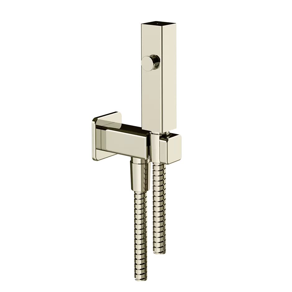 Гидроершик для унитаза со шлангом держателем и скрытым подключением без смесителя RETTANGOLO 720 Nickel PVD GESSI