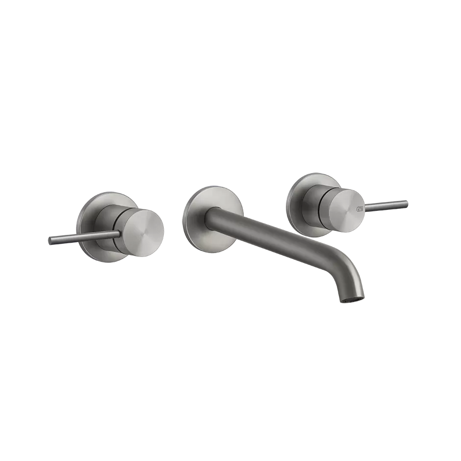 Смеситель для раковины настенный скрытого монтажа на 3 отверстия с длинным изливом FLESSA 239 Steel Brushed GESSI