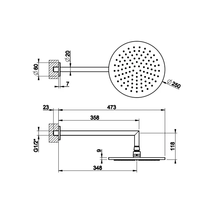 Верхний душ Ø250 настенный монтаж тропический ливень ANELLO 726 Warm Bronze Br. PVD GESSI
