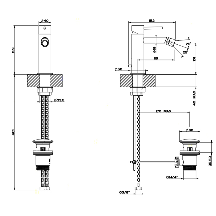 Смеситель для биде с донным клапаном GESSI316 FLESSA 239 Steel Brushed GESSI