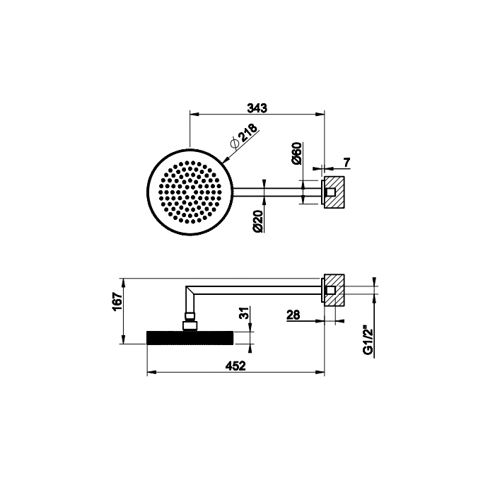 Верхний душ Ø218 настенный монтаж тропический ливень ANELLO 031 Chrome GESSI