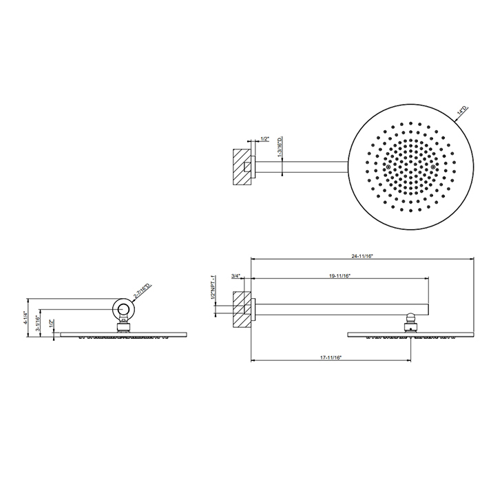 Верхний душ Ø355 настенный монтаж тропический ливень GESSI316 726 Warm Bronze Br. PVD GESSI