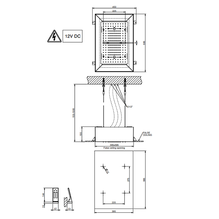 Встраиваемая в потолок душевая система 300x500. ТРОПИЧЕСКИЙ ЛИВЕНЬ.ВОДОПАД.РАСПЫЛЕНИЕ. ХРОМОТЕРАПИЯ. В комплекте пульт управления с держателем. Приобретаются дополнительно блок питания 12В арт. RIR5402 и накладная панель