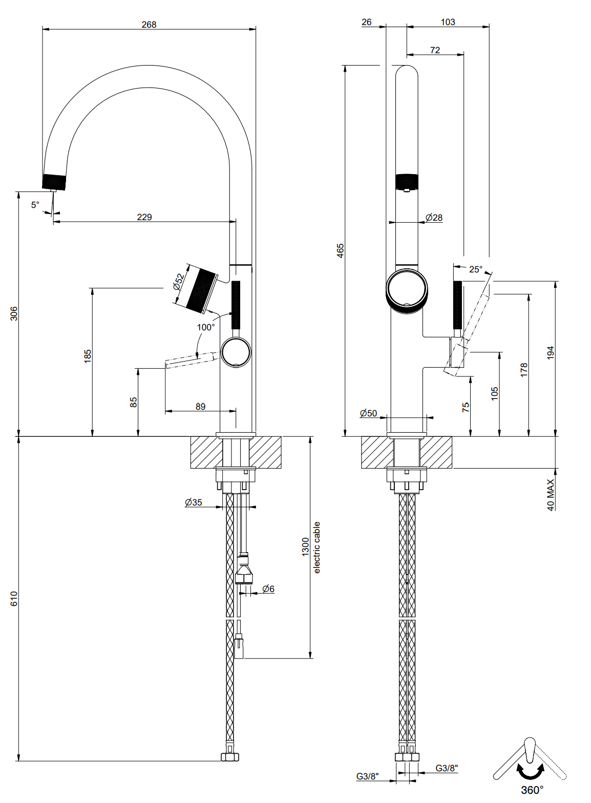 Смеситель для кухни электронный фильтрация горячей/холодной воды газирование 46,5см gessi vita 727 Brass Brushed PVD