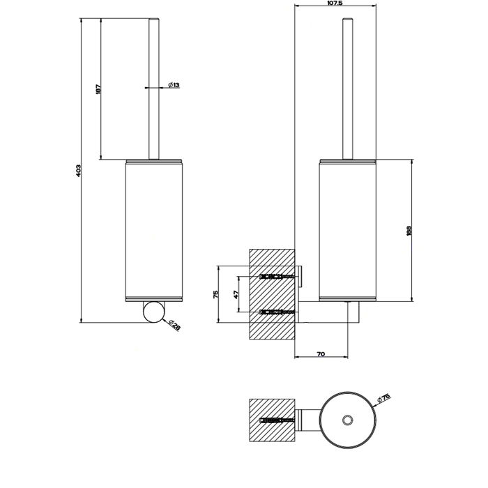 Ершик настенный белая колба GESSI316 239 Steel Brushed GESSI
