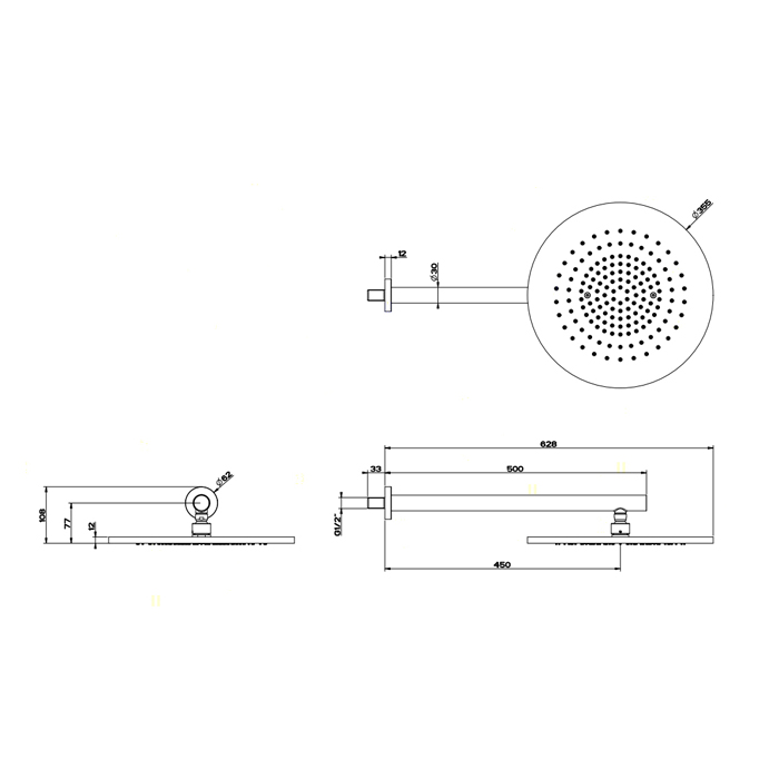 Верхний душ Ø355 настенный монтаж тропический ливень GESSI316 239 Steel Brushed GESSI