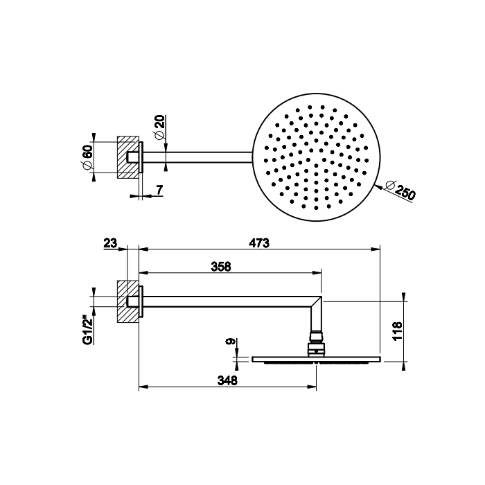 Верхний душ Ø250 настенный монтаж тропический ливень ANELLO 031 Chrome GESSI